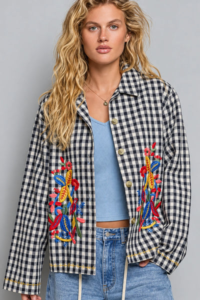 Gretta Gingham Embroidered Jacket by POL - Navy Multi