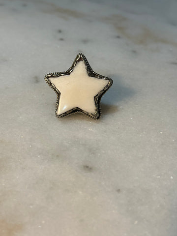 WHITE STAR CARVED RING - SILVER
