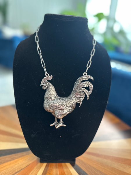 ROOSTER CHUNKY NECKLACE - SILVER - Salty Lime Boutique
