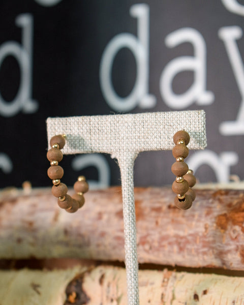 SEMI-PRECIOUS STONE HOOP EARRINGS SET OF 3 - BROWN