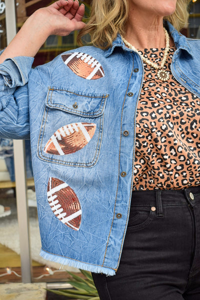 FOOTBALL SEQUINS PATCH DENIM JACKET