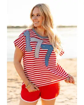 1776 On A Short Sleeve Stripe Top - White - Salty Lime Boutique