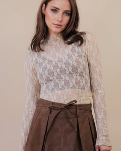 LOVERLY FITTED SHEER LACE TOP- CHAMPAGNE