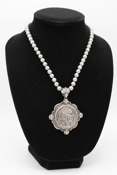 INDIAN HEAD COIN CHUNKY NECKLACE - SILVER - Salty Lime Boutique