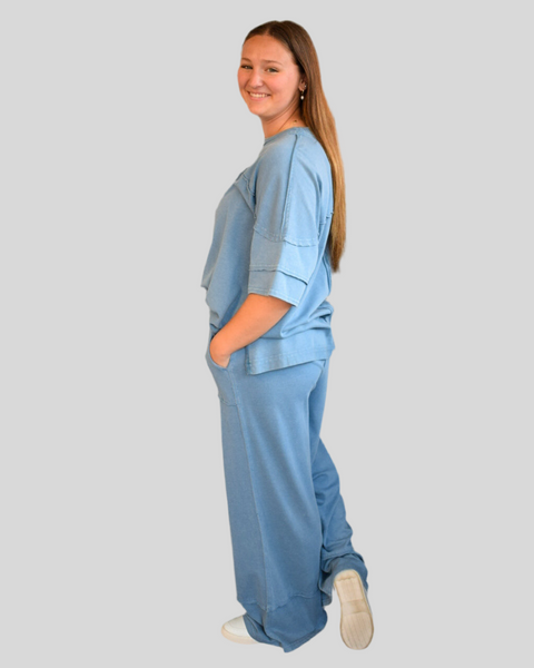 LOUNGE PANT SET - DUSTY BLUE