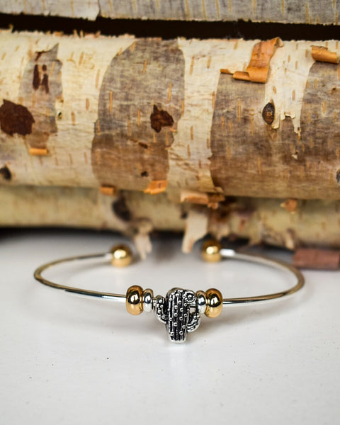 CACTUS CHARM CUFF BRACELET - SILVER