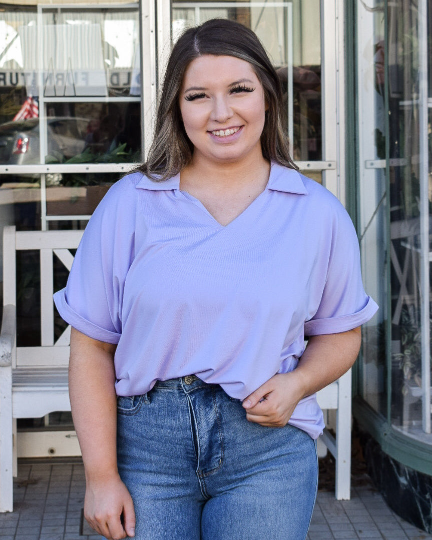 CARA COLLARED TOP - LAVENDER -  REG/CURVY