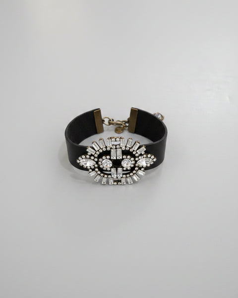 Vintage Rhinestone Faux Leather Bracelet