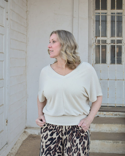 DOUBLE V SHORT SLEEVE TOP- OAT