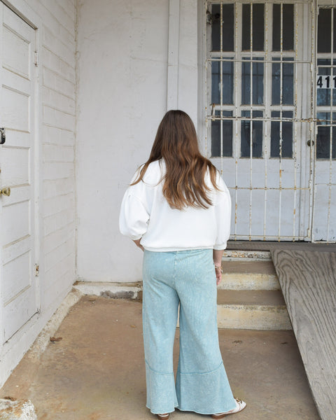 `.Acid wash French terry Pants w/ pockets: ASH BLUE-180175 / S - Salty Lime Boutique