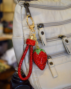 RED RHINESTONE STRAWBERRY PURSE/KEY CHAIN CHARM