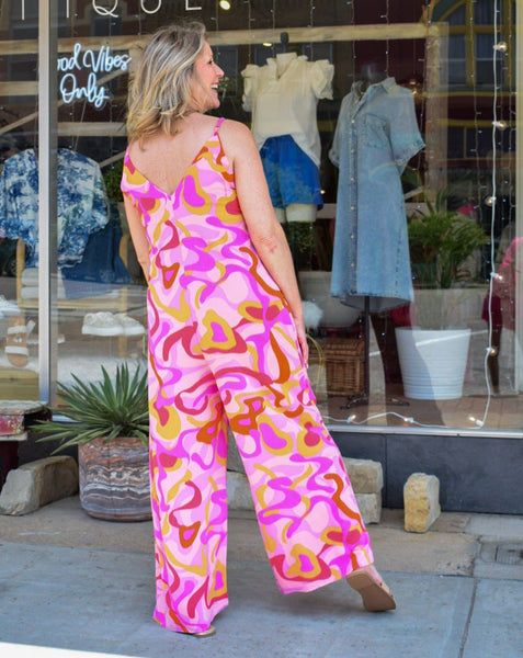 PINK ABSTRACT PRINT JUMPSUIT