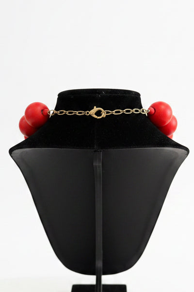 ChunkyWooden Bead Necklace - Red