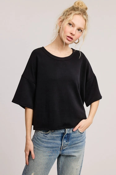 Round Neck Short Sleeve Top - Black - Salty Lime Boutique