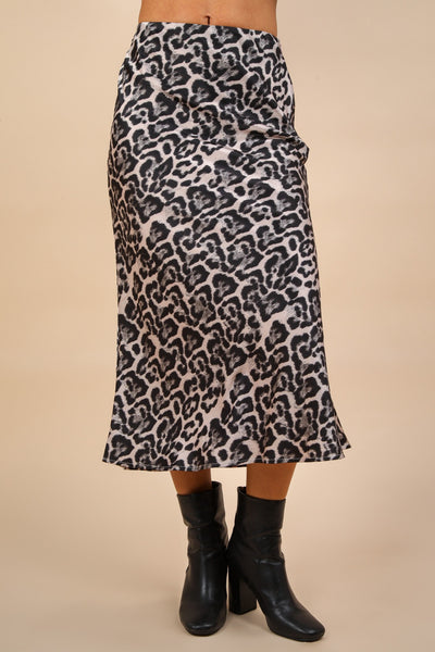 LEOPARD BIAS CUT MIDI SKIRT