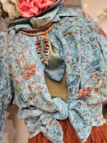 TURQUOISE DISTRESSED EYELET TOP - BY A RARE BIRD - Salty Lime Boutique