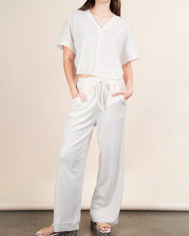 ADDISON TEXTURED KNIT PANT SET - ECRU