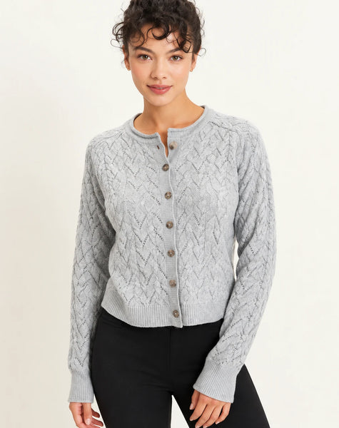 Belle Pointelle Button-Front Cardigan - Grey