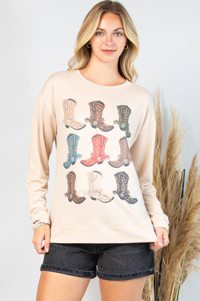 KACY WESTERN BOOTS GRAPHIC SWEATSHIRT - KHAKI