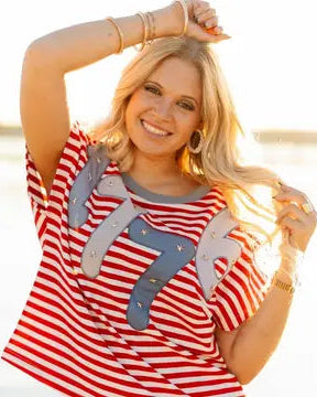 1776 On A Short Sleeve Stripe Top - White - Salty Lime Boutique