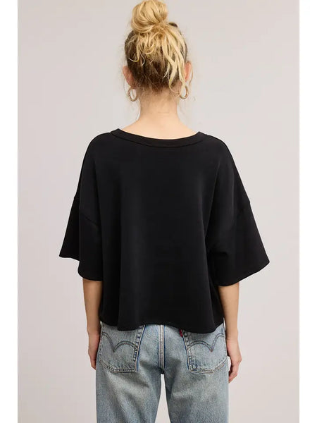 Round Neck Short Sleeve Top - Black - Salty Lime Boutique