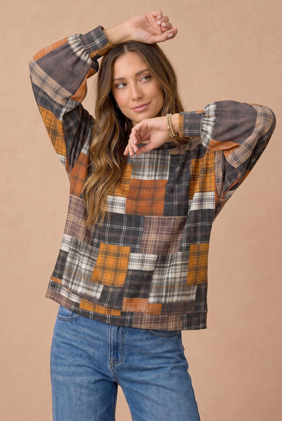 Harvest Moon Patchwork Sweater Top - Rust