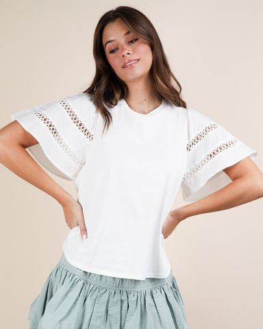 LAUREN LACE TRIM KNIT TOP - WHITE