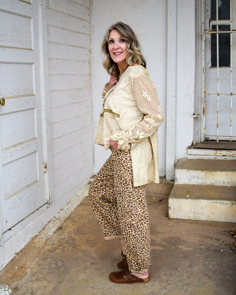 HIGH RISE CROP LEOPARD PRINT BARREL CUFFED JEANS BY RISEN- CAMO - REG/CURVY