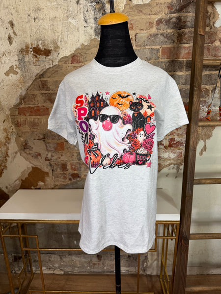 Spooky Vibes Ghost Graphic Tee - Ash Grey - Salty Lime Boutique