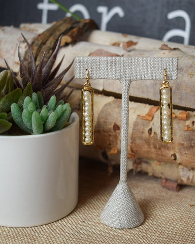 CHANNEL PEARL BEAD EARRINGS - GOLD