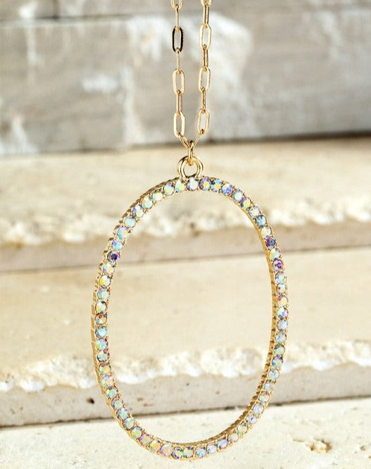 GLASS RHINESTONE ACCENTED PENDANT NECKLACE