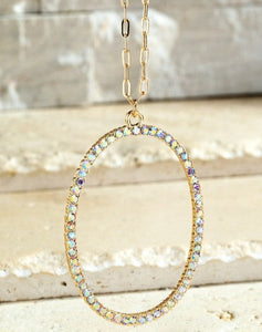 GLASS RHINESTONE ACCENTED PENDANT NECKLACE