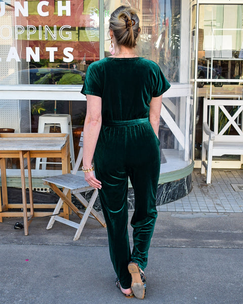 LANA VELVET ROMPER - HUNTER GREEN