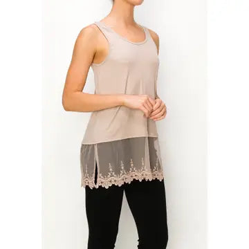 TANK TOP WITH LACE LAYER - 2 COLORS - REG/CURVY - Salty Lime Boutique