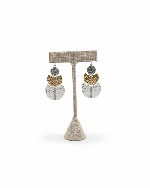 Triple Tiered Two Tone Teardrop Dangle Earring