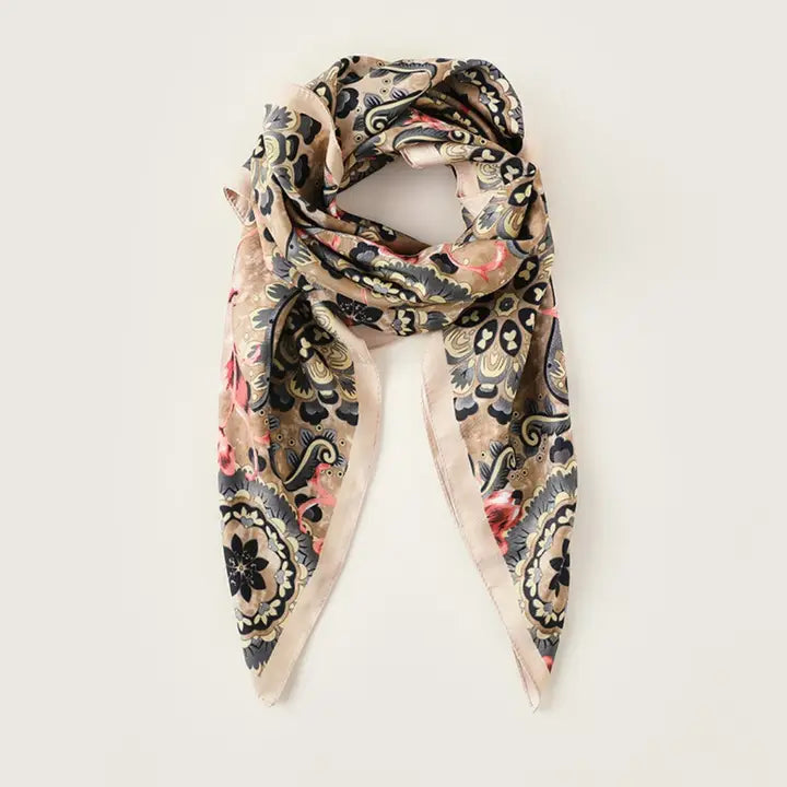 FLORAL PRINT SQUARE SCARF- PINK