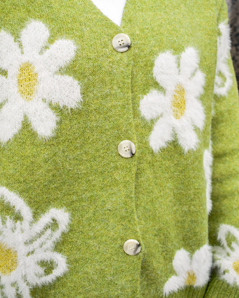 LOVE FLORAL SWEATER CARDIGAN - GREEN