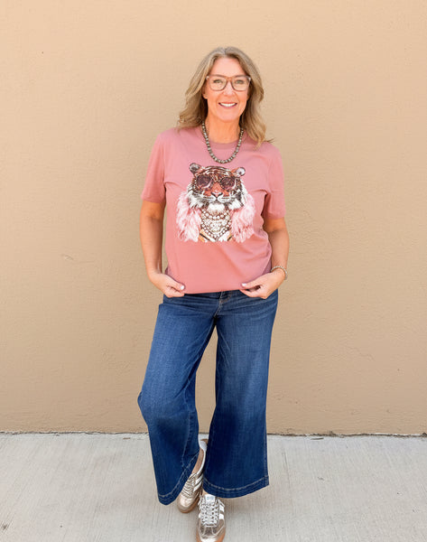 Tiger Bling Graphic Tee - Mauve - Reg/Curvy