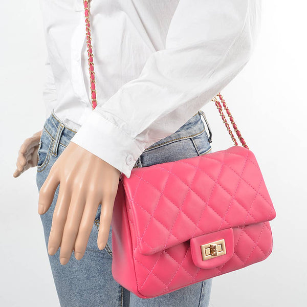 Quilted Faux Leather Flap Bag: Black - Salty Lime Boutique