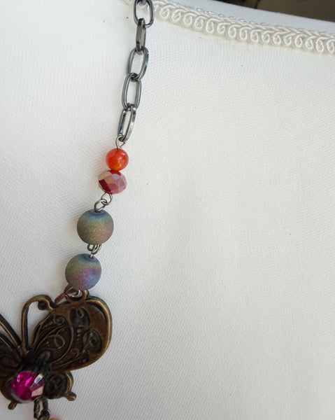 Boho Butterfly Necklace  -  Antiqued Brass