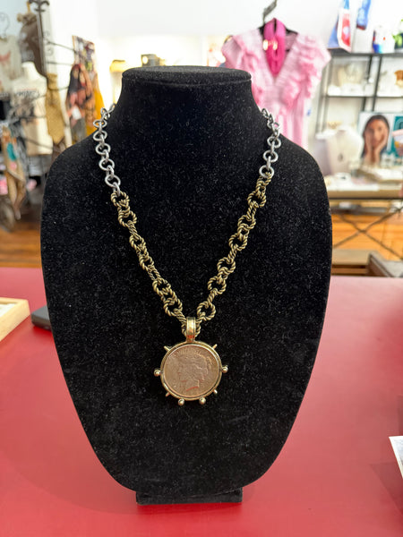 Chunky Coin Necklace - Mixed Metal