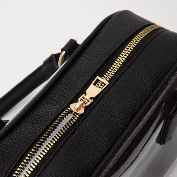TG10774 Clear Plastic East-West Top Handle/Crossbody Bag: Black - Salty Lime Boutique