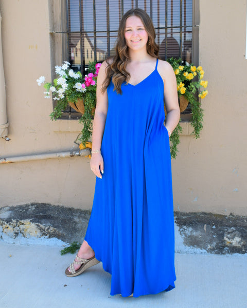 Summer Cami Dress W/ Pockets: CLASSIC BLUE - Salty Lime Boutique
