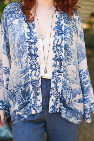 LET THE LIGHT IN DUSTER CROPPED KIMONO - BLUE - ONE SIZE - Salty Lime Boutique