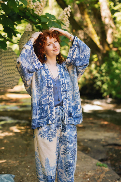 LET THE LIGHT IN DUSTER CROPPED KIMONO - BLUE - ONE SIZE - Salty Lime Boutique