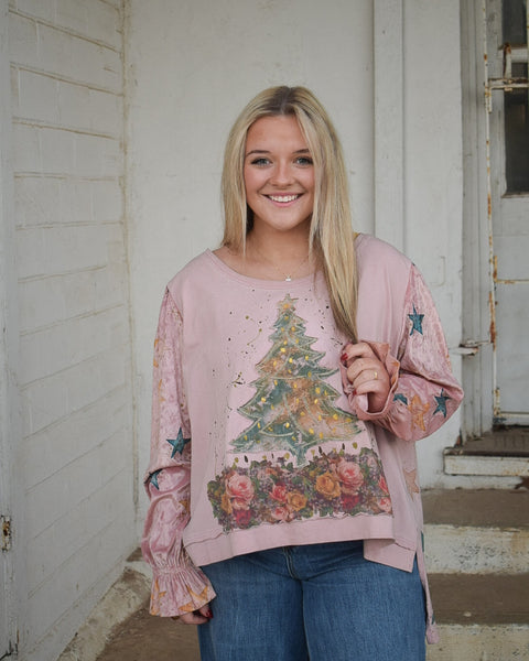 ROSIE CHRISTMAS TREE SWEATSHIRT - VINTAGE PINK - BY A RARE BIRD