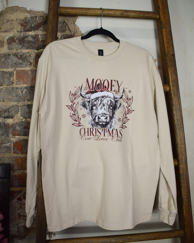 MOOEY CHRISTMAS LONG SLEEVE GRAPHIC TEE - REG/CURVY - OATMEAL