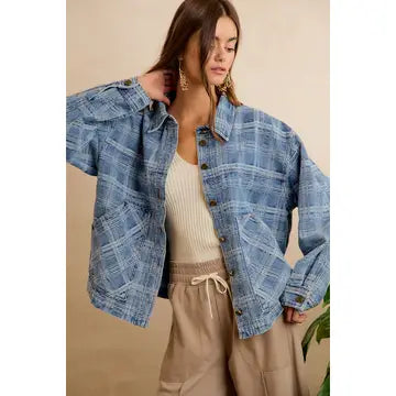 Good Plaid Days Oversized Denim Jacket