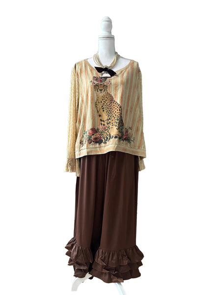 CHOCOLATE SATIN RUFFLE BOHO PANTS - BY A RARE BIRD