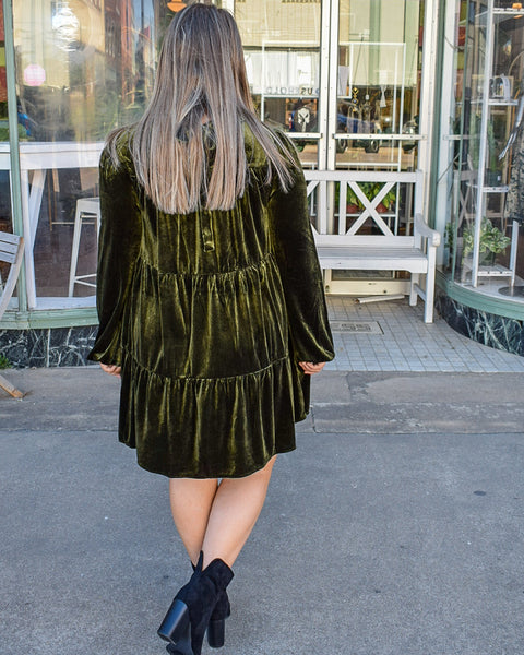 IVY VELVET DRESS - OLIVE